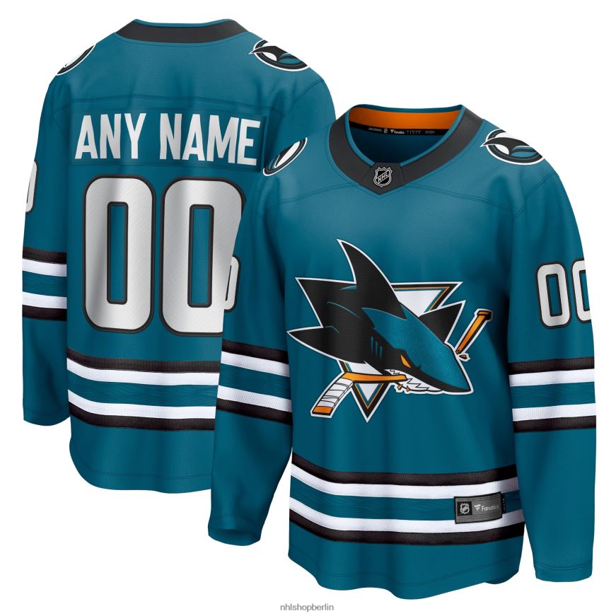 Männer NHL Blaugrünes Heim-Breakaway-Trikot der San Jose Sharks Fanatics nach Maß Kleidung BF680T557