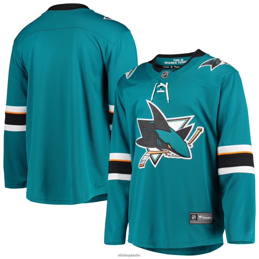 Männer NHL Blaugrünes Heimtrikot der Breakaway-Mannschaft der San Jose Sharks mit Fanatics-Logo Kleidung BF680T2244