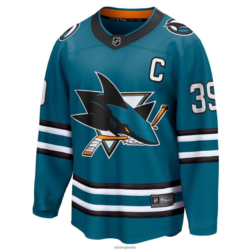 Männer NHL Blaugrünes Premier-Breakaway-Spielertrikot der San Jose Sharks mit Logo der Fanatics von Logan Couture Kleidung BF680T1296