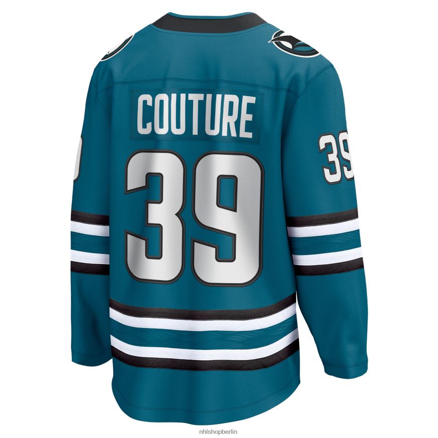 Männer NHL Blaugrünes Premier-Breakaway-Spielertrikot der San Jose Sharks mit Logo der Fanatics von Logan Couture Kleidung BF680T1296