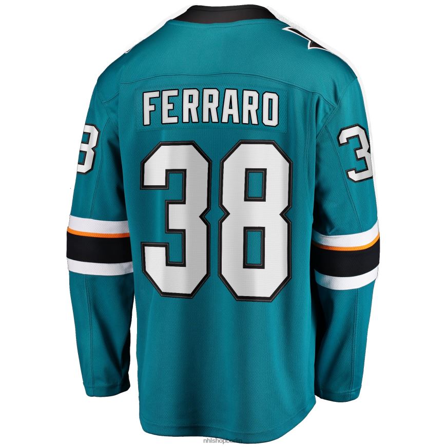 Männer NHL Blaugrünes Replica-Spielertrikot der San Jose Sharks mit Mario Ferraro Fanatics-Logo Kleidung BF680T1863