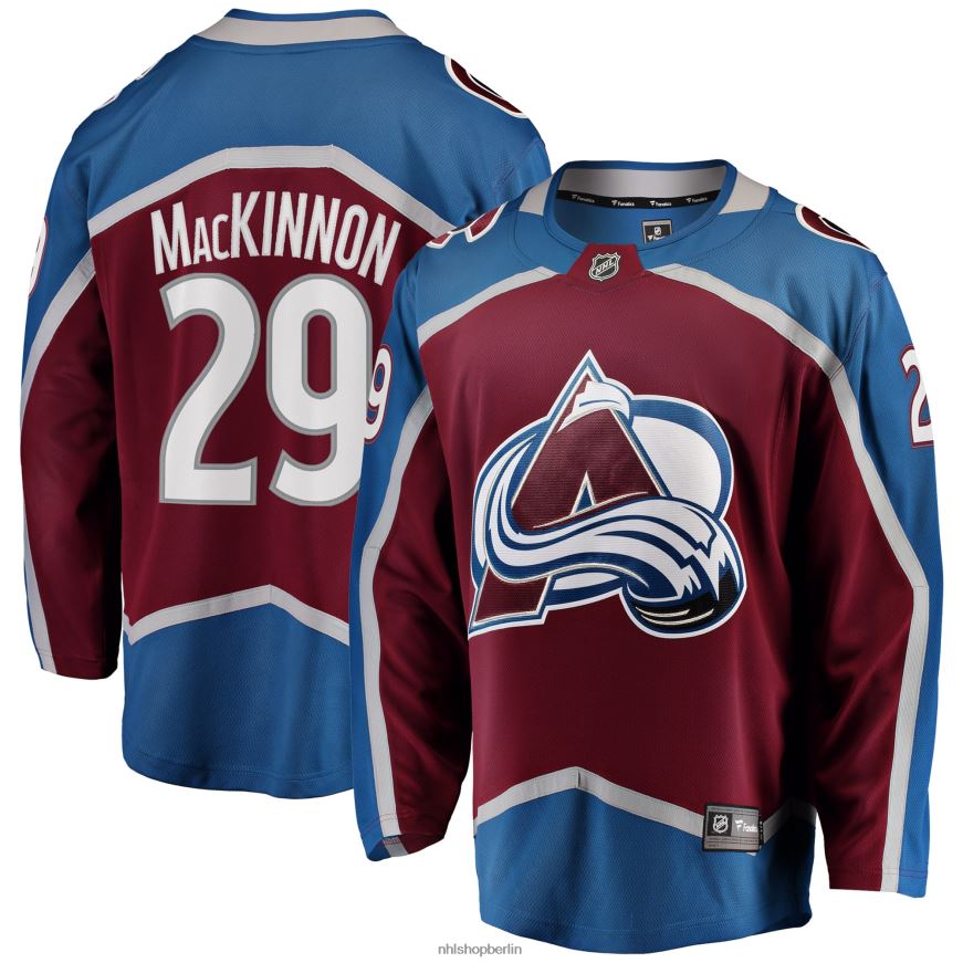 Männer NHL Bordeauxrotes Breakaway-Spielertrikot mit Fanatics-Logo von Colorado Avalanche Nathan Mackinnon Kleidung BF680T28