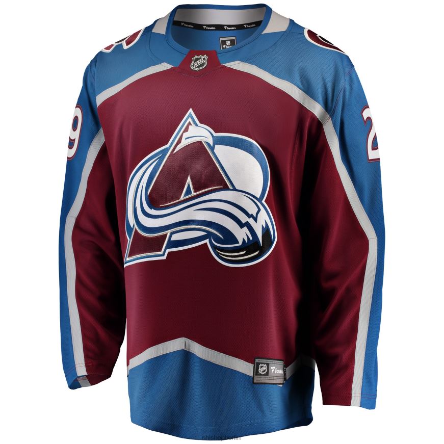 Männer NHL Bordeauxrotes Breakaway-Spielertrikot mit Fanatics-Logo von Colorado Avalanche Nathan Mackinnon Kleidung BF680T28