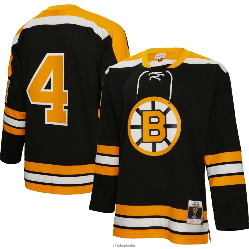 Männer NHL Boston Bruins Bobby Orr Mitchell  Ness schwarzes 1971 Blue Line Spielertrikot Kleidung BF680T84