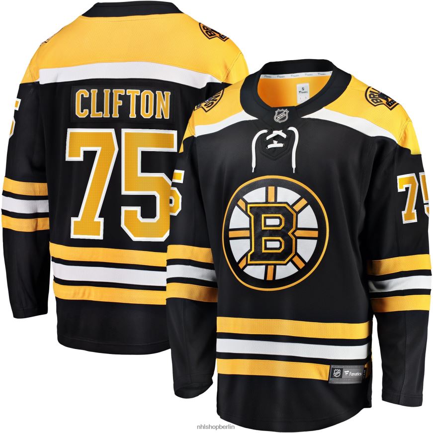 Männer NHL Boston Bruins Connor Clifton Fanatics schwarzes Replika-Spielertrikot mit Fanatics-Logo Kleidung BF680T1116