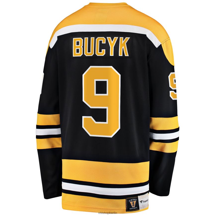 Männer NHL Boston Bruins John Bucyk Fanatics gebrandetes schwarzes Premier Breakaway-Spielertrikot im Ruhestand Kleidung BF680T1241