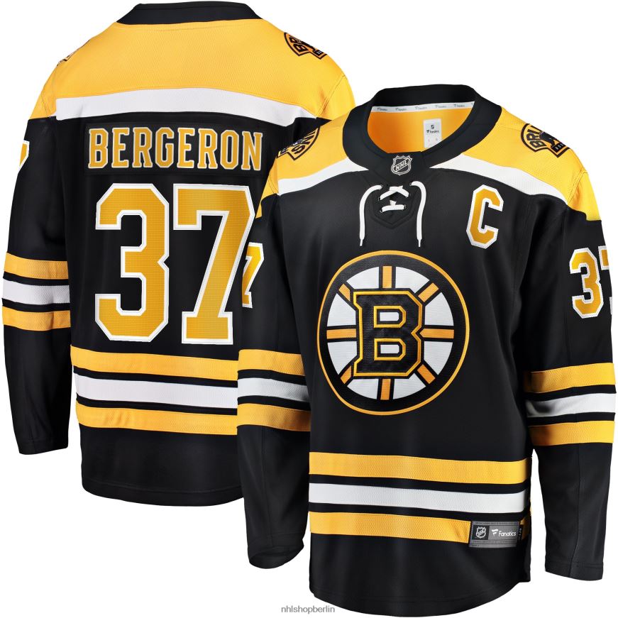 Männer NHL Boston Bruins Patrice Bergeron Fanatics-Heimtrikot mit Captain-Patch in Schwarz Kleidung BF680T16