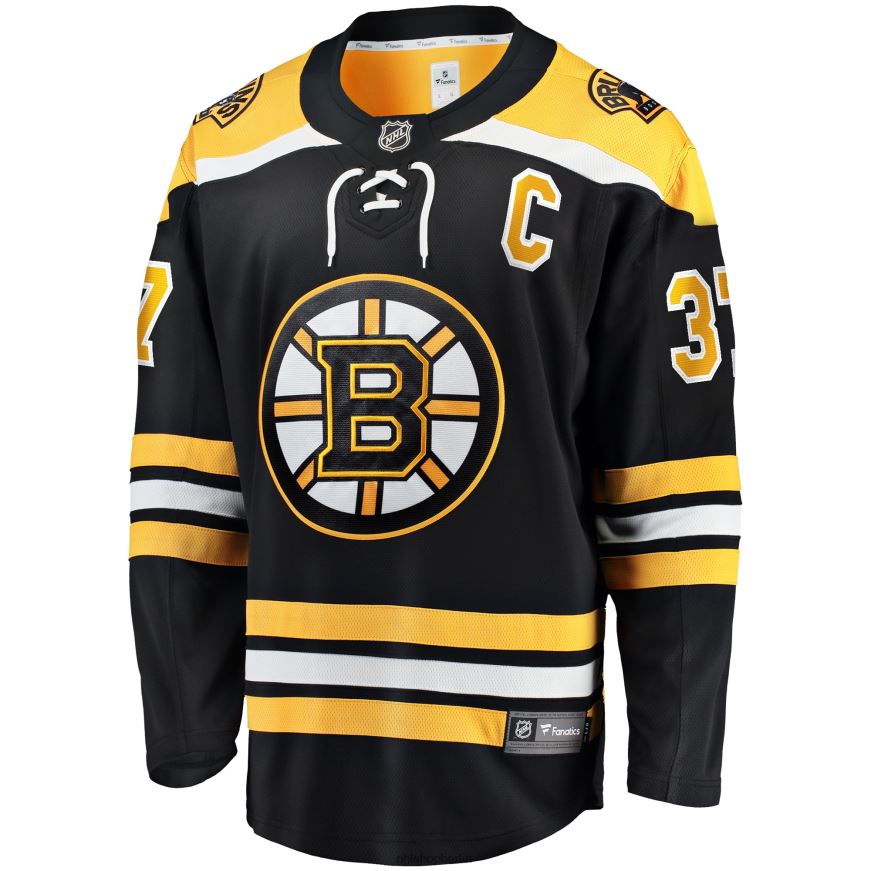 Männer NHL Boston Bruins Patrice Bergeron Fanatics-Heimtrikot mit Captain-Patch in Schwarz Kleidung BF680T16