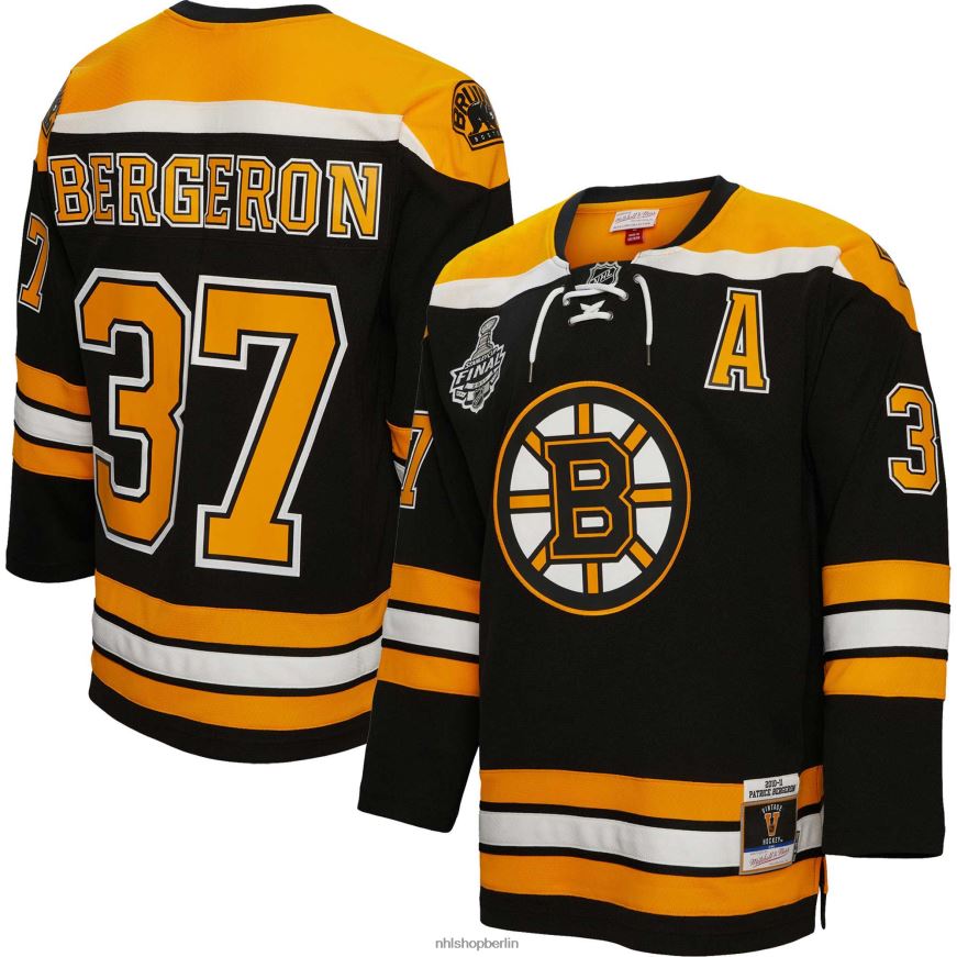 Männer NHL Boston Bruins Patrice Bergeron Mitchell  Ness schwarzes 2010 Blue Line Spielertrikot Kleidung BF680T158