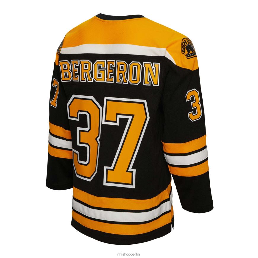 Männer NHL Boston Bruins Patrice Bergeron Mitchell  Ness schwarzes 2010 Blue Line Spielertrikot Kleidung BF680T158