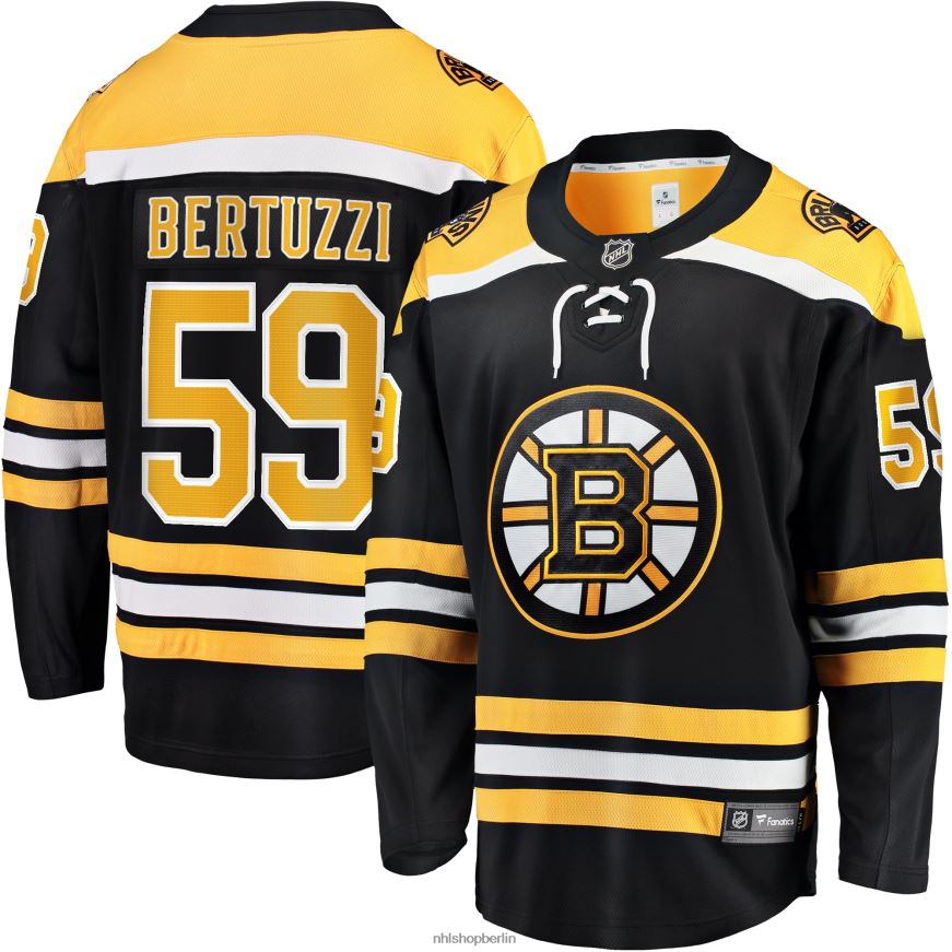 Männer NHL Boston Bruins Tyler Bertuzzi Fanatics-gebrandetes schwarzes Breakaway-Heimtrikot Kleidung BF680T107