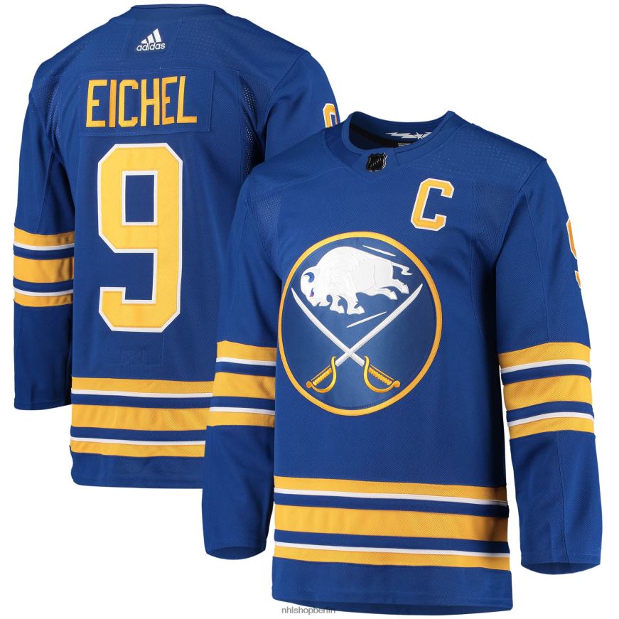 Männer NHL Buffalo Sabres Jack Eichel Adidas Royal Home Captain Patch Primegreen Authentisches Profi-Spielertrikot Kleidung BF680T859