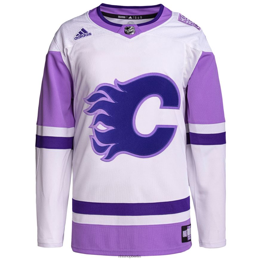 Männer NHL Calgary Flames Adidas weiß/lila Hockey bekämpft Krebs Primegreen authentisches individuelles Trikot Kleidung BF680T2086