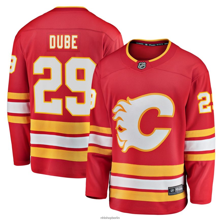 Männer NHL Calgary Flames Dillon Dube Fanatics-gebrandetes rotes Heim-Ausreißertrikot Kleidung BF680T1861