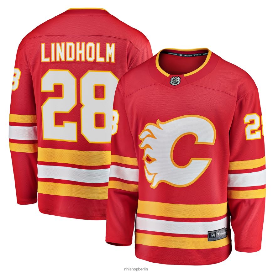 Männer NHL Calgary Flames Elias Lindholm Fanatics-gebrandetes rotes Heimmannschafts-Abtrünnigen-Spielertrikot Kleidung BF680T1252