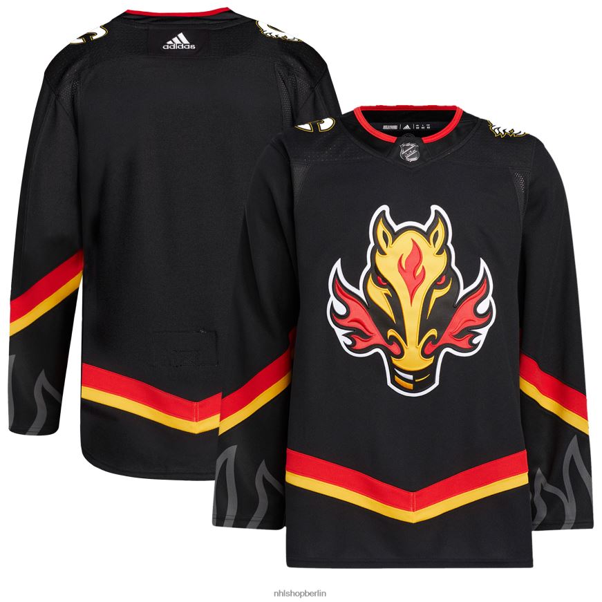 Männer NHL Calgary Flames adidas Black Alternative Primegreen Authentic Pro Jersey Kleidung BF680T559