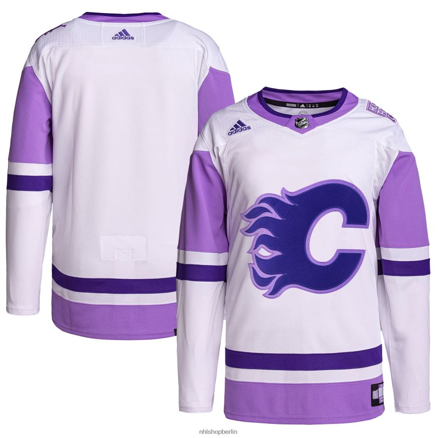 Männer NHL Calgary Flames adidas weiß/lila Hockey bekämpft Krebs Primegreen authentisches Blanko-Trainingstrikot Kleidung BF680T1279