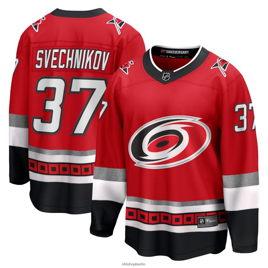 Männer NHL Carolina Hurricanes Andrei Svechnikov Fanatics gebrandetes rotes Premier Breakaway-Spielertrikot zum 25-jährigen Jubiläum Kleidung BF680T1086