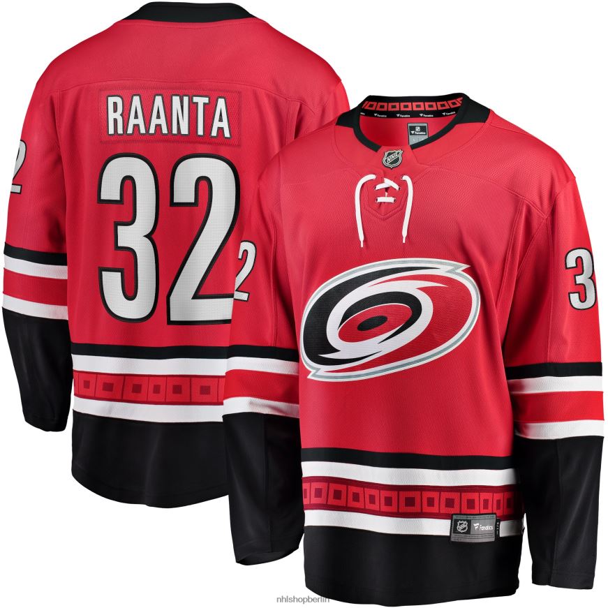 Männer NHL Carolina Hurricanes Antti Raanta Fanatics-gebrandetes rotes Heim-Ausreißer-Spielertrikot Kleidung BF680T1164