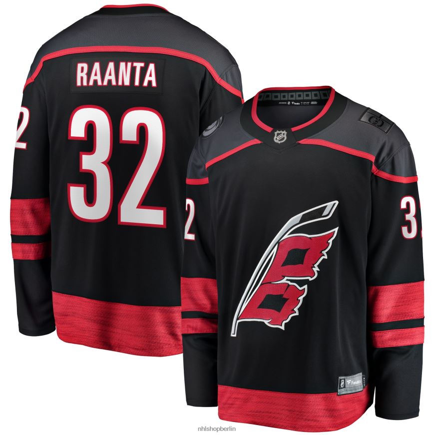 Männer NHL Carolina Hurricanes Antti Raanta Fanatics-gebrandetes schwarzes Heim-Ausreißer-Spielertrikot Kleidung BF680T1146