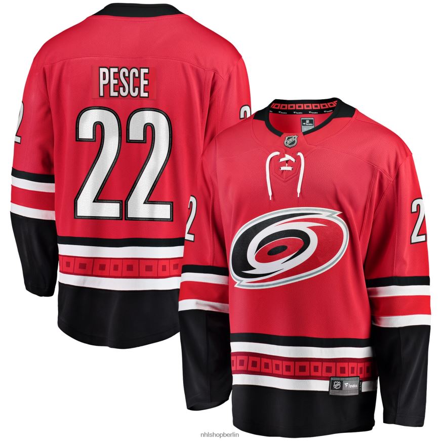 Männer NHL Carolina Hurricanes Brett Pesce Fanatics-gebrandetes rotes Breakaway-Spielertrikot Kleidung BF680T1488