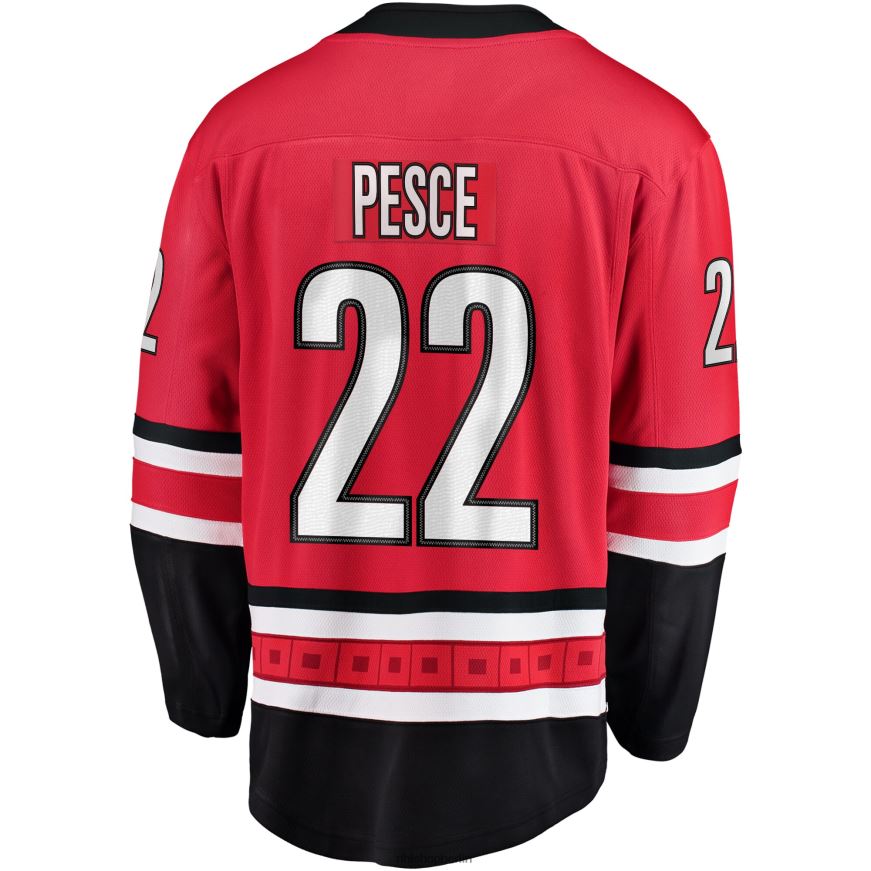 Männer NHL Carolina Hurricanes Brett Pesce Fanatics-gebrandetes rotes Breakaway-Spielertrikot Kleidung BF680T1488