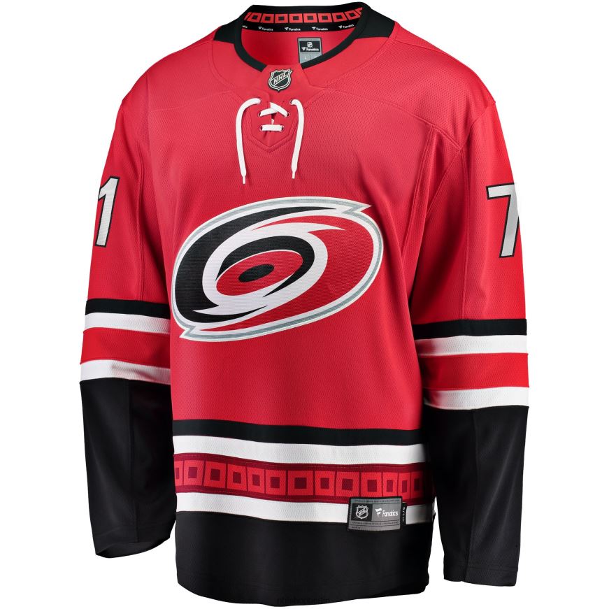 Männer NHL Carolina Hurricanes Jesper Fast Fanatics-gebrandetes rotes Breakaway-Heimtrikot Kleidung BF680T1871