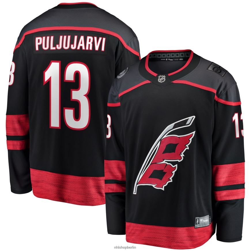 Männer NHL Carolina Hurricanes Jesse Puljujarvi Fanatics-gebrandetes schwarzes Breakaway-Heimtrikot Kleidung BF680T1467