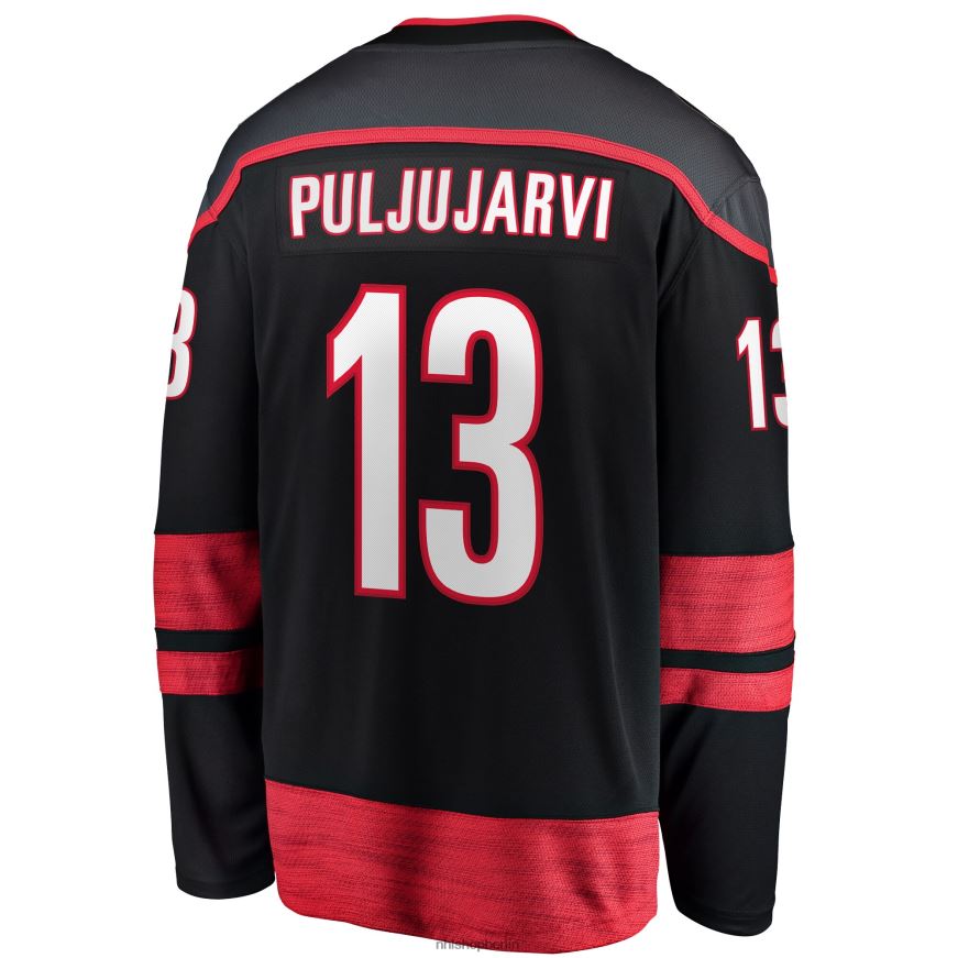 Männer NHL Carolina Hurricanes Jesse Puljujarvi Fanatics-gebrandetes schwarzes Breakaway-Heimtrikot Kleidung BF680T1467