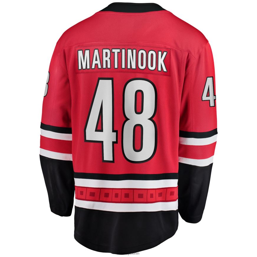 Männer NHL Carolina Hurricanes Jordan Martinook Fanatics-gebrandetes rotes Home-Breakaway-Spielertrikot Kleidung BF680T1354