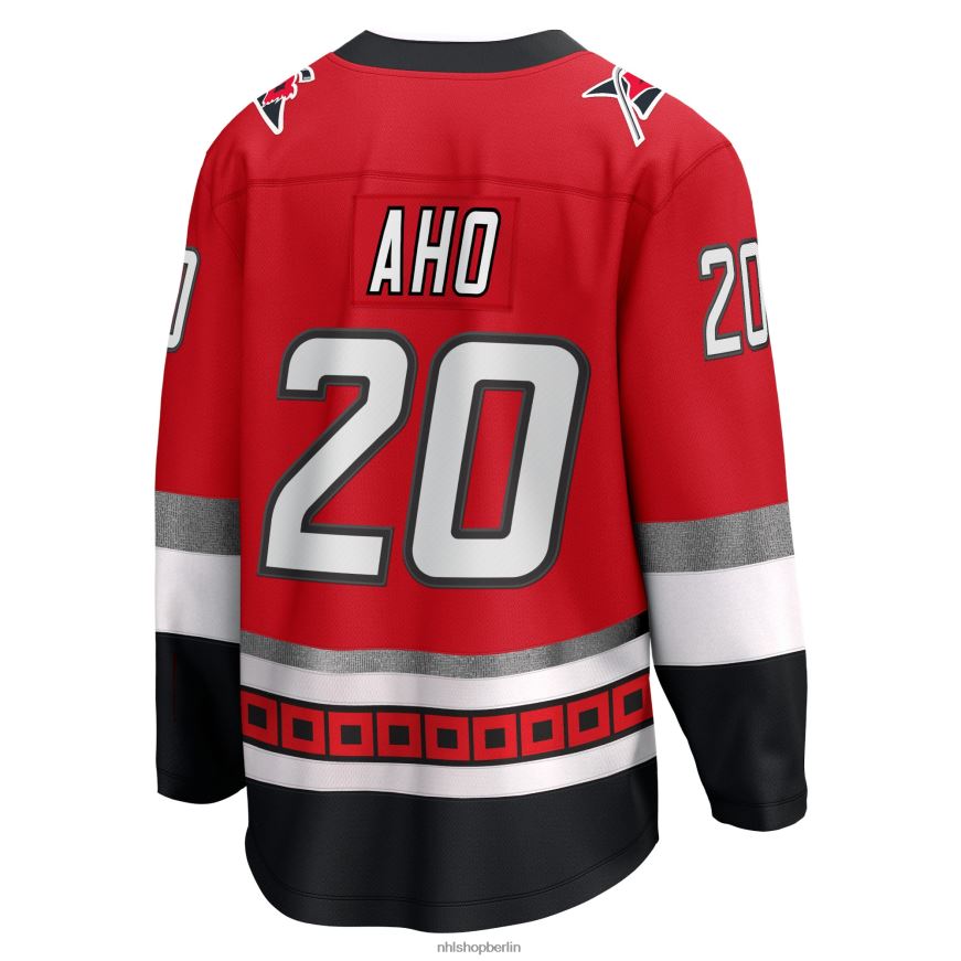 Männer NHL Carolina Hurricanes Sebastian Aho Fanatics gebrandetes rotes Premier Breakaway-Spielertrikot zum 25-jährigen Jubiläum Kleidung BF680T1066