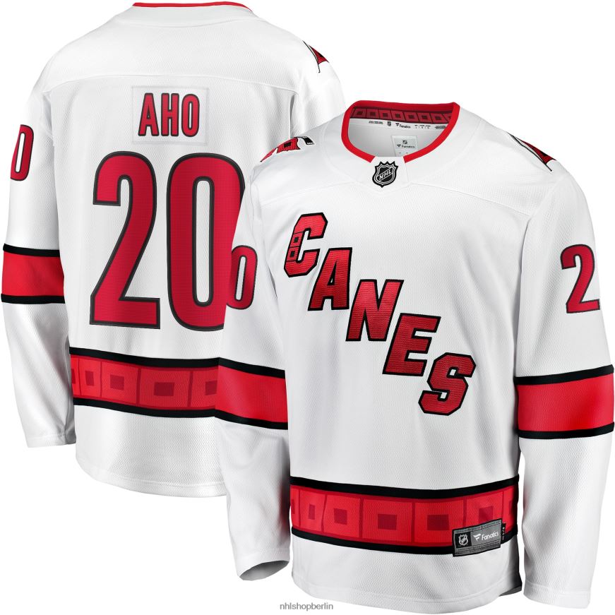 Männer NHL Carolina Hurricanes Sebastian Aho Fanatics gebrandetes weißes Auswärtstrikot für Premier Breakaway-Spieler Kleidung BF680T112