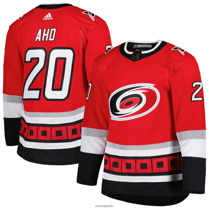 Männer NHL Carolina Hurricanes Sebastian Aho adidas rotes authentisches Pro-Primegreen-Spielertrikot zum 25-jährigen Jubiläum Kleidung BF680T529