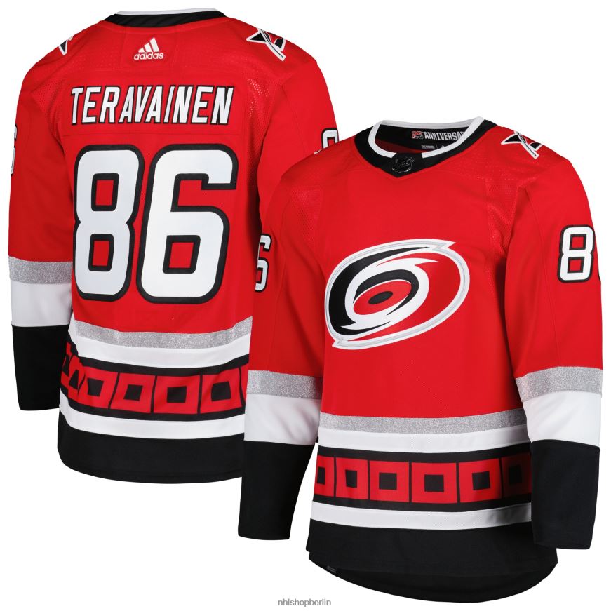 Männer NHL Carolina Hurricanes Teuvo Teravainen adidas rotes authentisches Pro Primegreen-Spielertrikot zum 25-jährigen Jubiläum Kleidung BF680T885