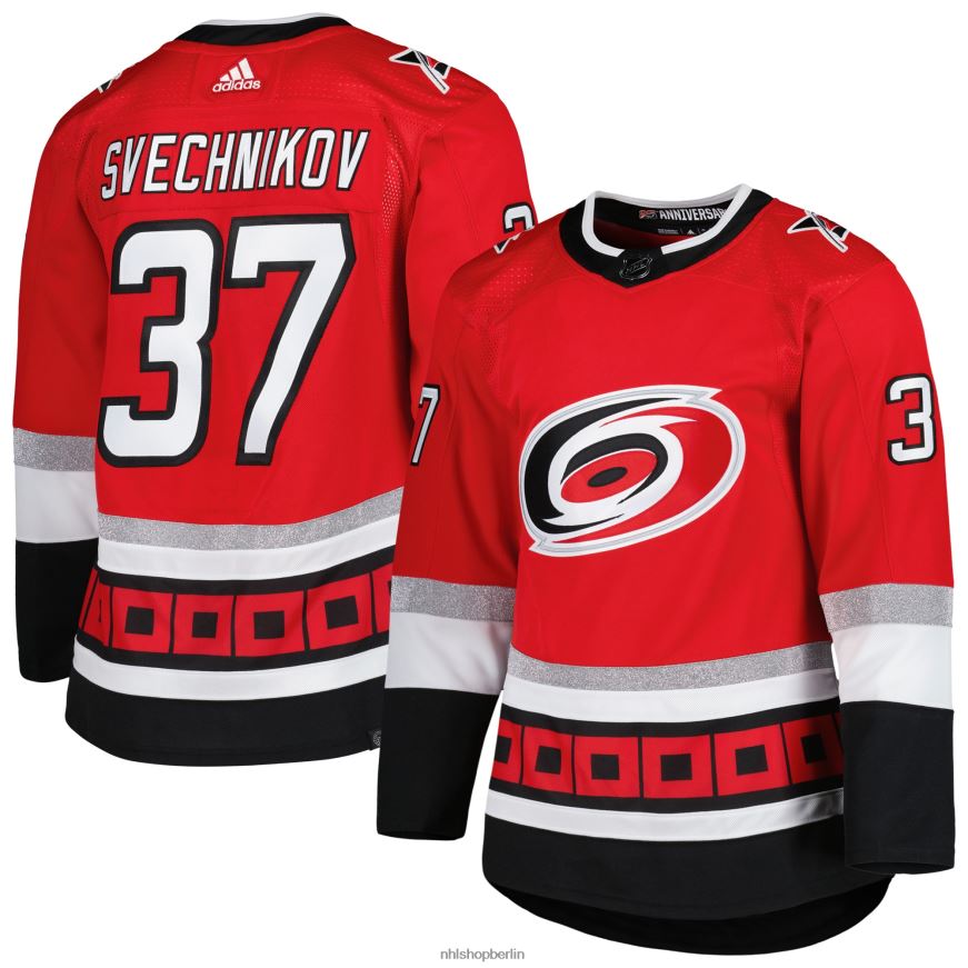 Männer NHL Carolina Hurricanes andrei svechnikov adidas rotes authentisches Pro-Primegreen-Spielertrikot zum 25-jährigen Jubiläum Kleidung BF680T425