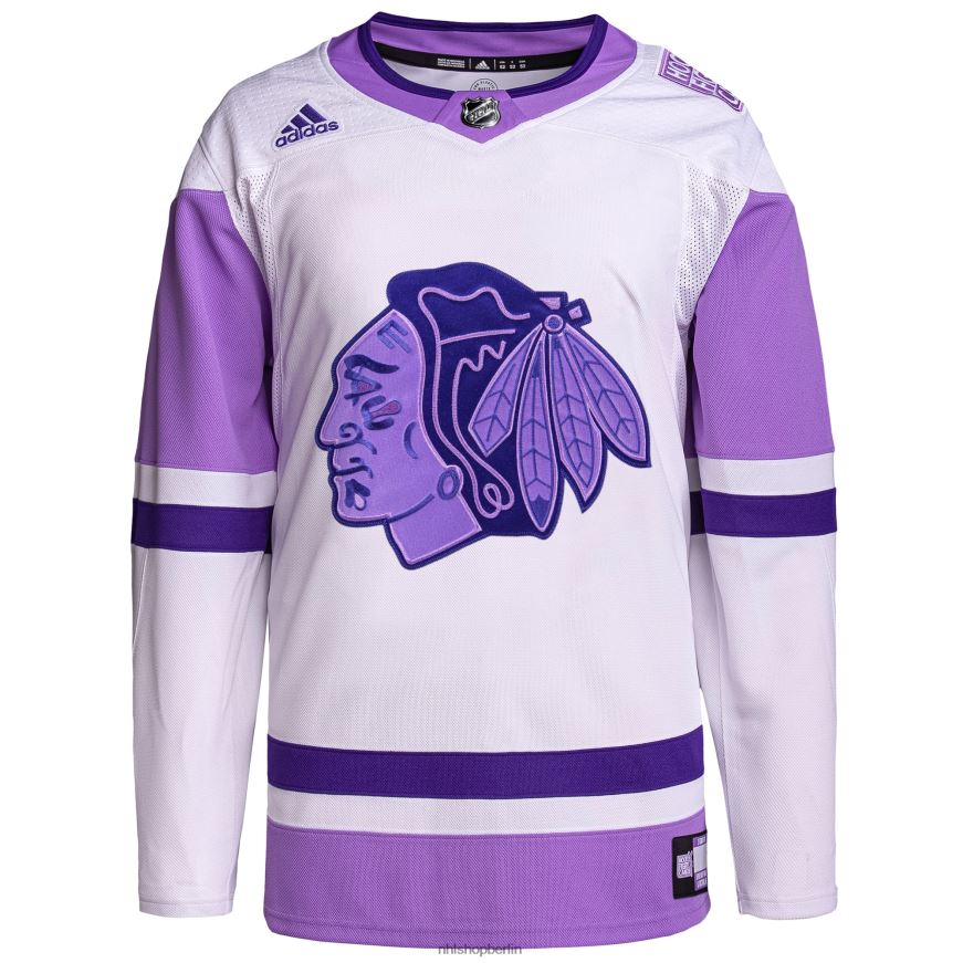 Männer NHL Chicago Blackhawks Adidas weiß/lila Hockey bekämpft Krebs Primegreen authentisches Blanko-Trainingstrikot Kleidung BF680T686