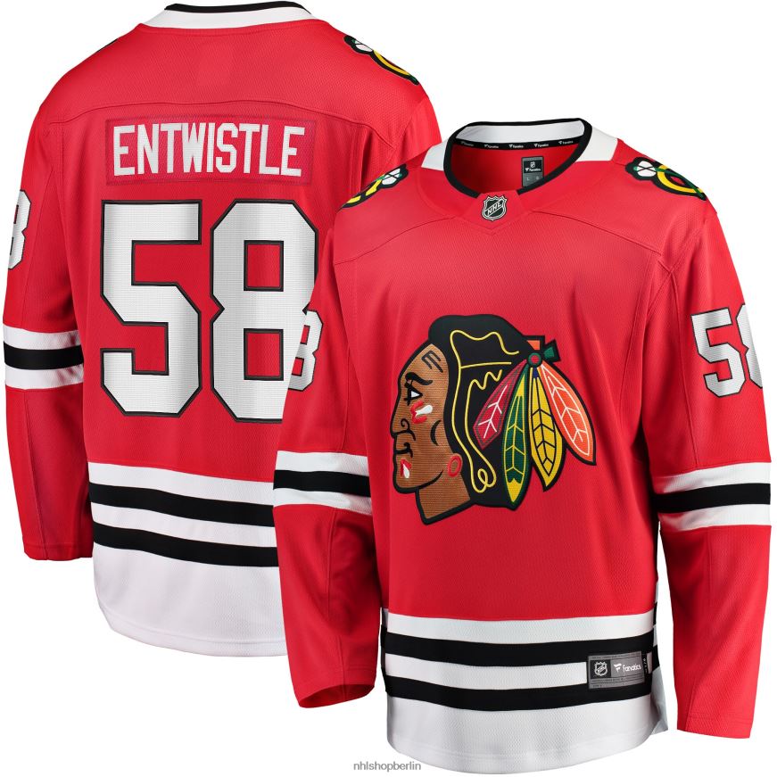 Männer NHL Chicago Blackhawks Mackenzie Entwistle Fanatics-gebrandetes rotes Home-Breakaway-Spielertrikot Kleidung BF680T2324