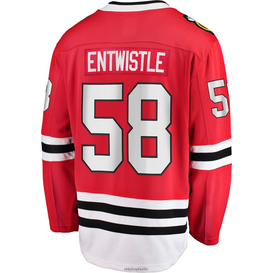 Männer NHL Chicago Blackhawks Mackenzie Entwistle Fanatics-gebrandetes rotes Home-Breakaway-Spielertrikot Kleidung BF680T2324