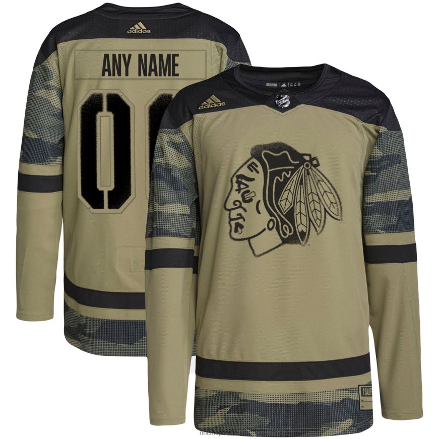 Männer NHL Chicago Blackhawks adidas Camo Military Appreciation Team authentisches individuelles Übungstrikot Kleidung BF680T2232