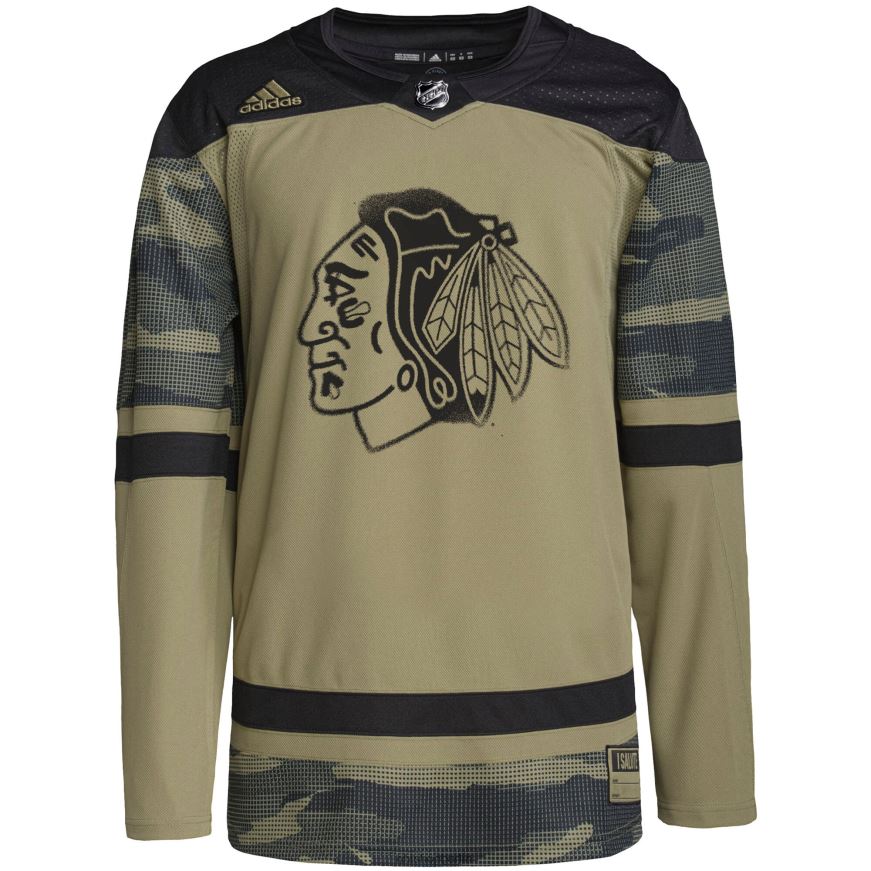 Männer NHL Chicago Blackhawks adidas Camo Military Appreciation Team authentisches Übungstrikot Kleidung BF680T1063