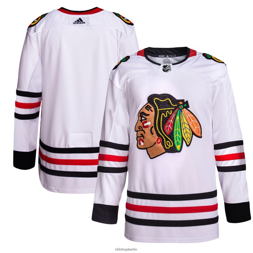 Männer NHL Chicago Blackhawks adidas weißes authentisches Primegreen-Profi-Auswärtstrikot Kleidung BF680T1333