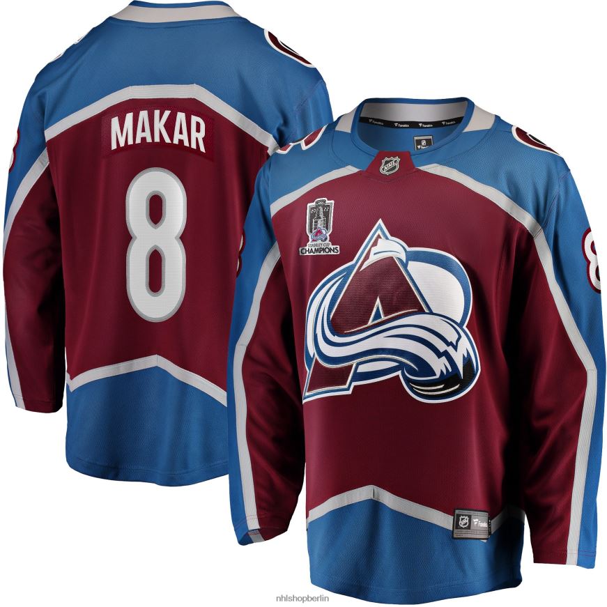 Männer NHL Colorado Avalanche Cale Makar Fanatics-Spielertrikot mit burgunderfarbenem 2022 Stanley Cup Champions Breakaway Patch Kleidung BF680T384