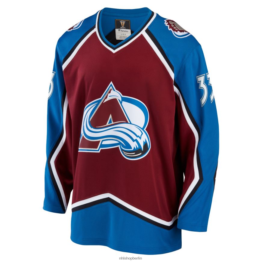 Männer NHL Colorado Avalanche Patrick Roy Fanatics gebrandetes burgunderrotes Breakaway-Spielertrikot im Ruhestand Kleidung BF680T165