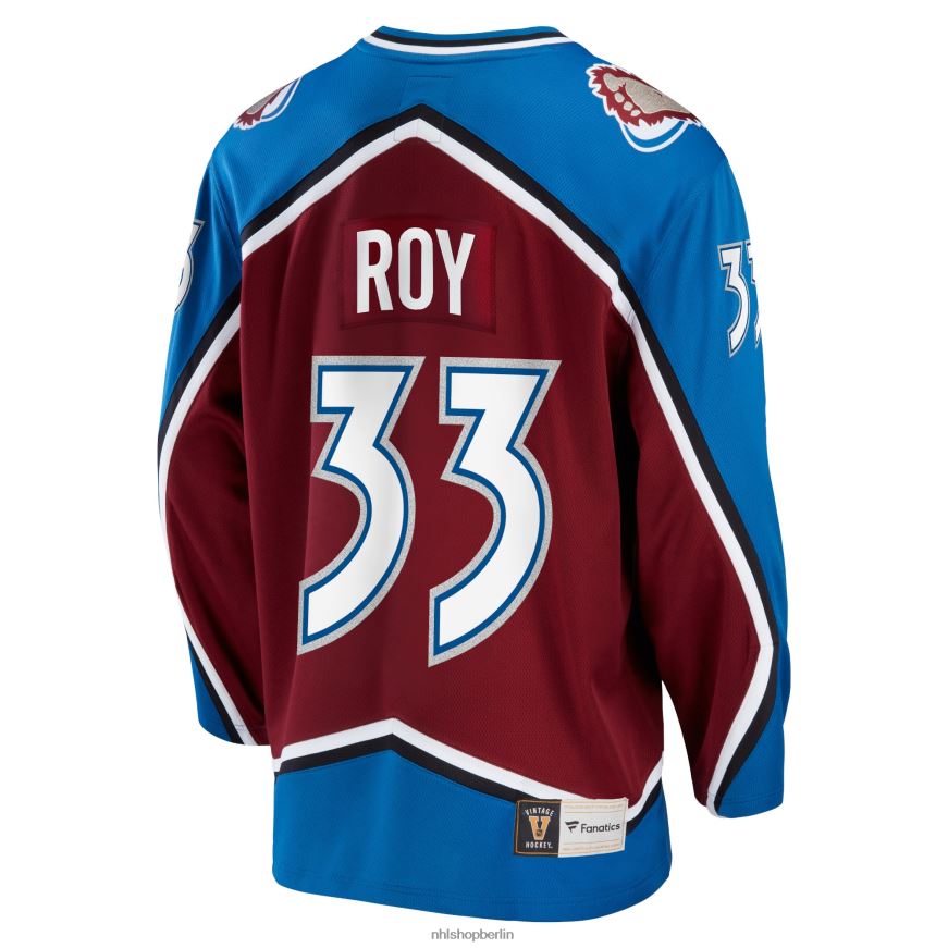 Männer NHL Colorado Avalanche Patrick Roy Fanatics gebrandetes burgunderrotes Breakaway-Spielertrikot im Ruhestand Kleidung BF680T165