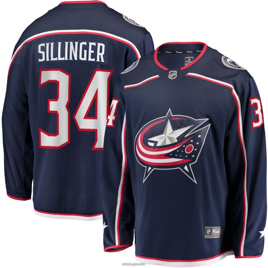 Männer NHL Columbia Blue Jacken Cole Sillinger Fanatics-Heimtrikot mit Fanatics-Logo in Marineblau Kleidung BF680T1397