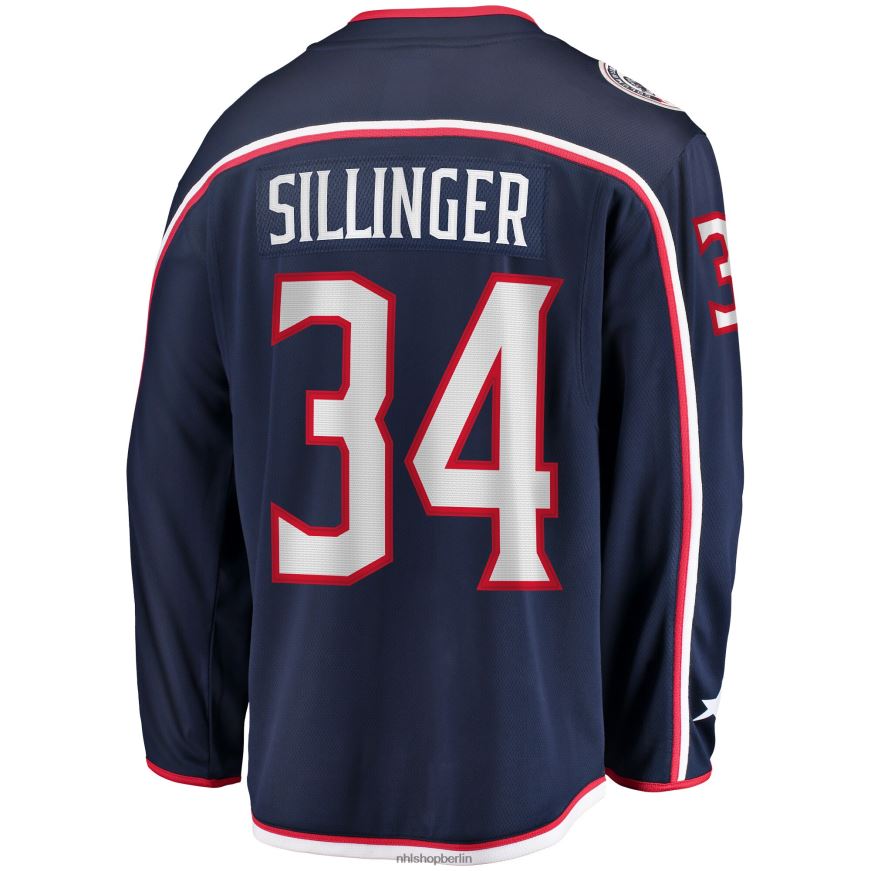 Männer NHL Columbia Blue Jacken Cole Sillinger Fanatics-Heimtrikot mit Fanatics-Logo in Marineblau Kleidung BF680T1397