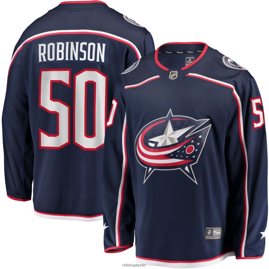 Männer NHL Columbia Blue Jacken Marineblaues Heimtrikot für Ausreißer mit Fanatics-Logo von Eric Robinson Kleidung BF680T2426