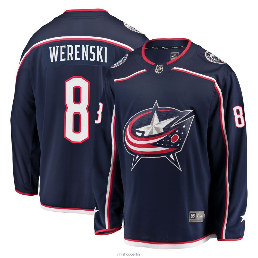 Männer NHL Columbia Blue Jacken marineblaues Breakaway-Trikot mit Fanatiker-Logo von Zach Werenski Kleidung BF680T1802