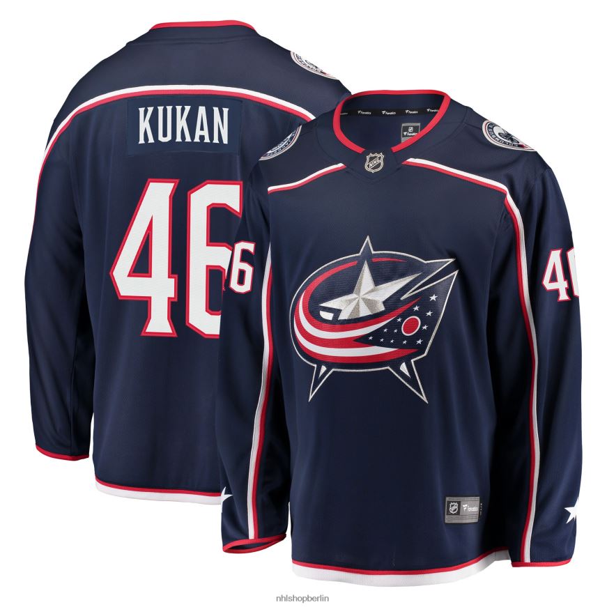 Männer NHL Columbia Blue Jackets Dean Kukan Fanatics-Marken-Marine-Breakaway-Trikot Kleidung BF680T2252