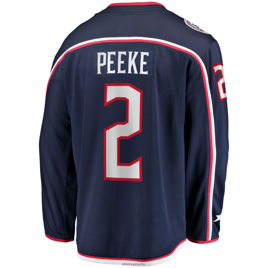 Männer NHL Columbia Blue Jackets Marineblaues Home-Breakaway-Spielertrikot mit Fanatics-Logo von Andrew Peeke Kleidung BF680T1355